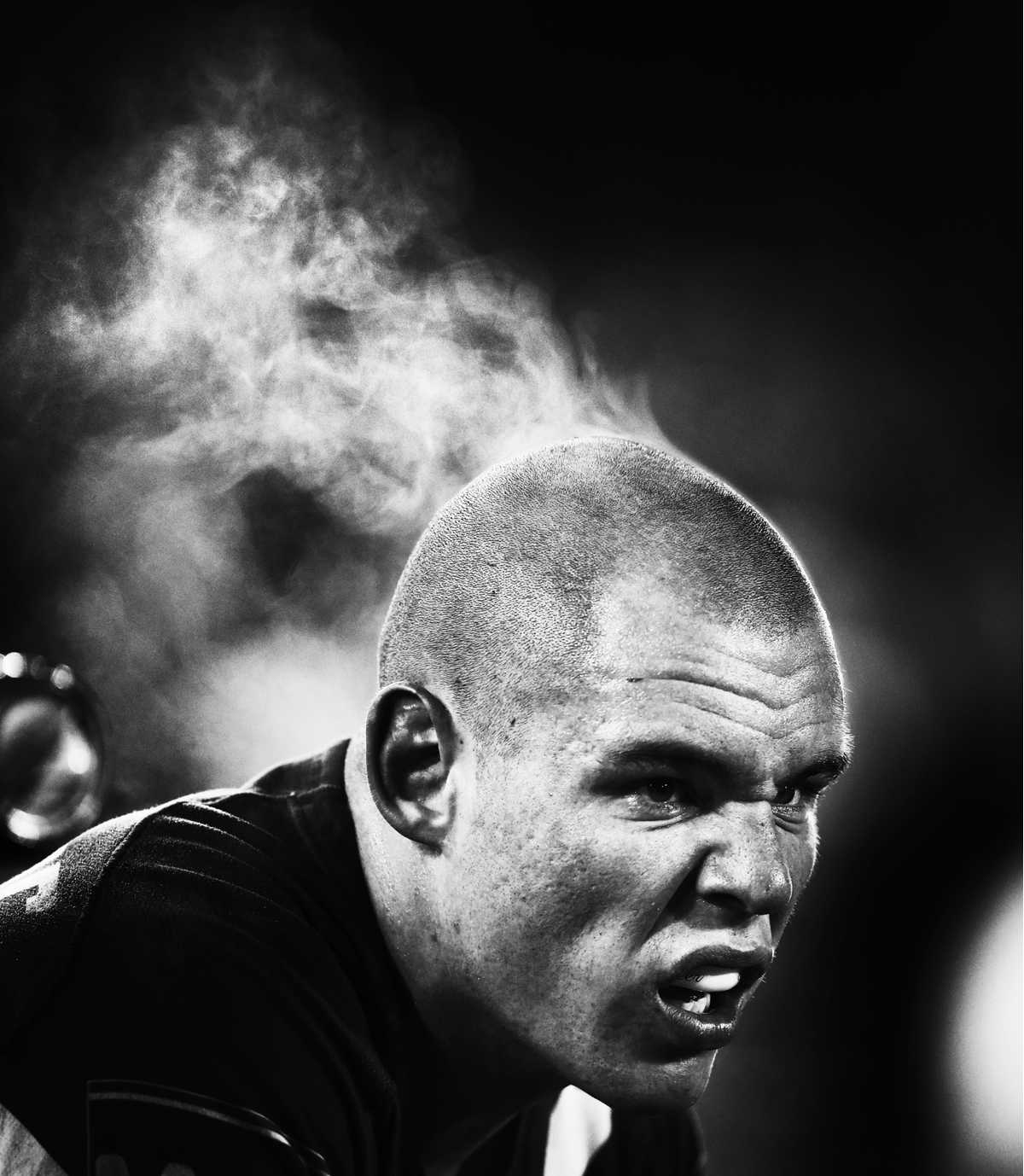 Smoking Hot Klemmer: The Canterbury Bulldogs Rugby League player David Klemmer lets off some steam during Monday night football at Belmore Sports Ground. Phil Hillyard